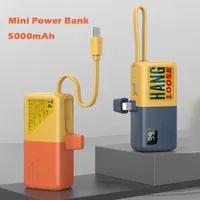 Portable 5000mAh Mini Power Bank Built in Cable External Battery Phone Charger For for iPhone 15/14 Samsung S23 Xiaomi PowerBank