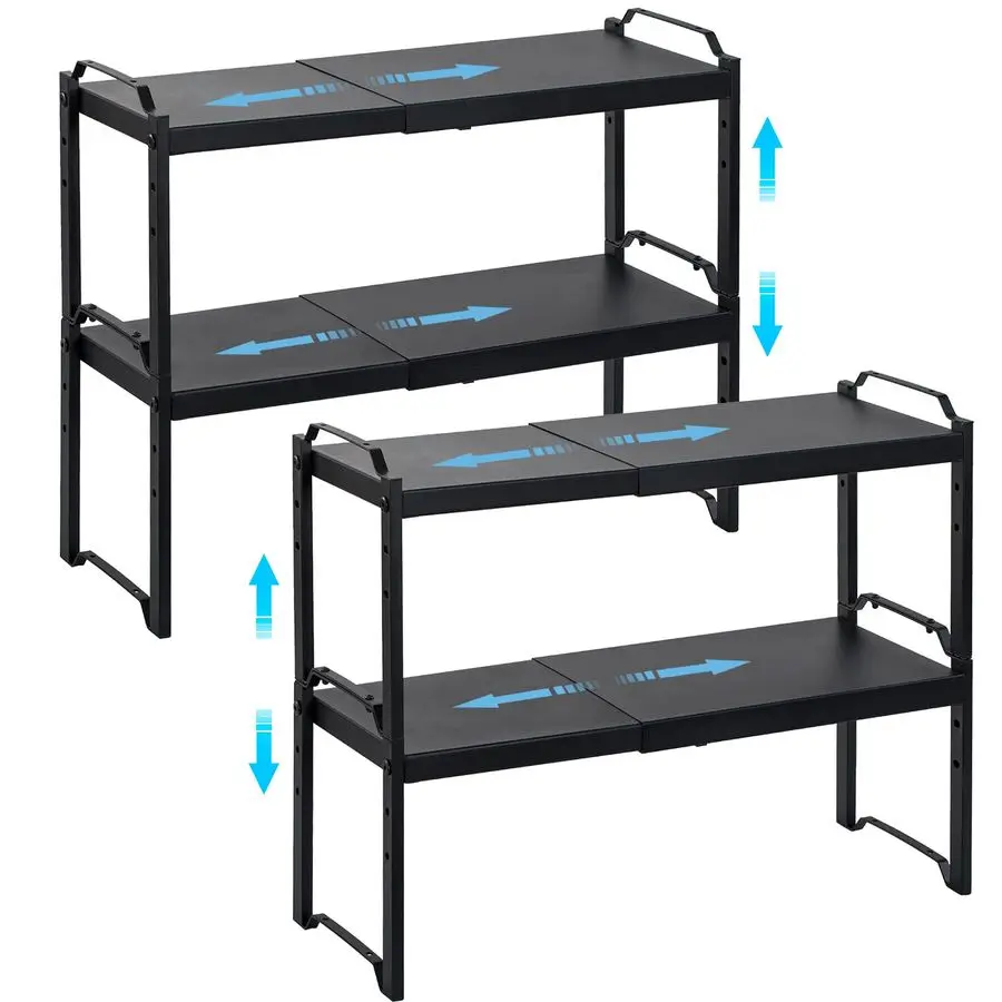 

Pack Kitchen Cabinet Shelves Organizers, Kitchen Counter Storage Shelf Spice Rack, Expandable Length, Adjustable Height, Stackab