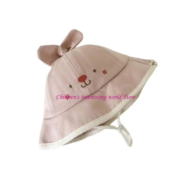 

Cartoon Baby Fisherman Hat Stylish Sunshade Caps Cotton Basin Hat Sun Protective Bonnet with Chin Belt for Infants 425F