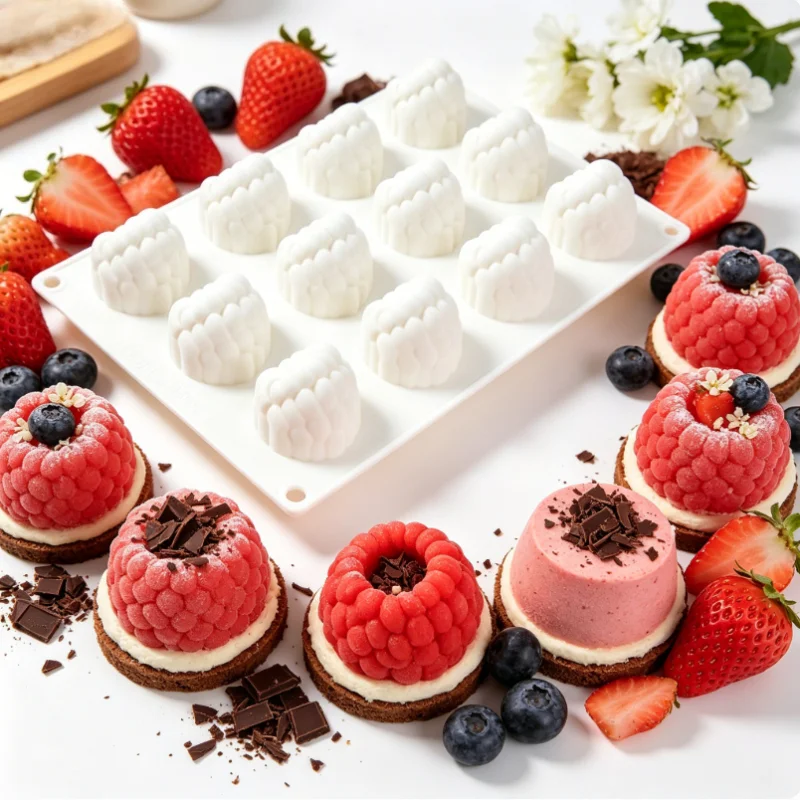 1pc 3D Raspberry Silicone Mold 12-Cavity French Berry Design Non-Stick for Mousse Chocolate Baking Tool