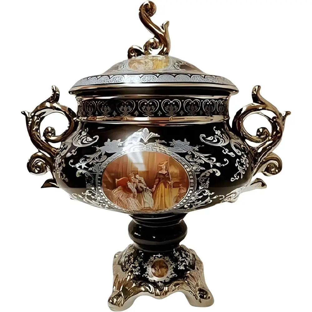 

Изысканная черная керамическая ваза в стиле барокко с крышкой, 15 см – Идеальный декор для дома и офиса, роскошный подарок