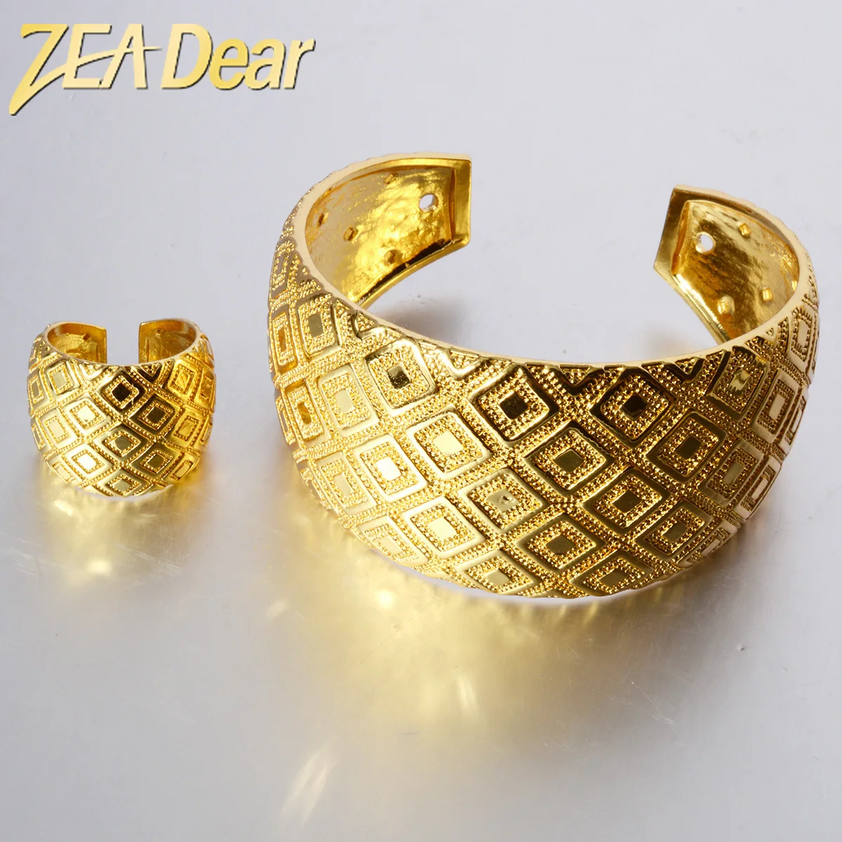 

ZEADear Jewelry Dubai 18K Gold Plated Bangle Ring Big Wide Arm Cuff Bracelet For Wedding Party Bridal Gifts Wholesale