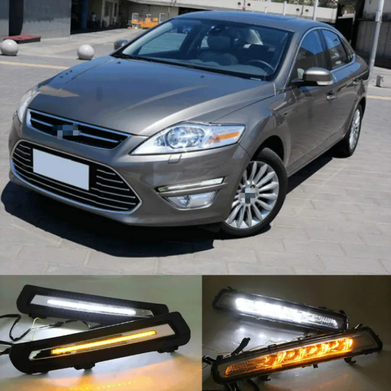 1Pair DRL For Ford Mondeo 2011 2012 2013 Daytime Running Lights Fog head Lamp cover with yellow turn signal