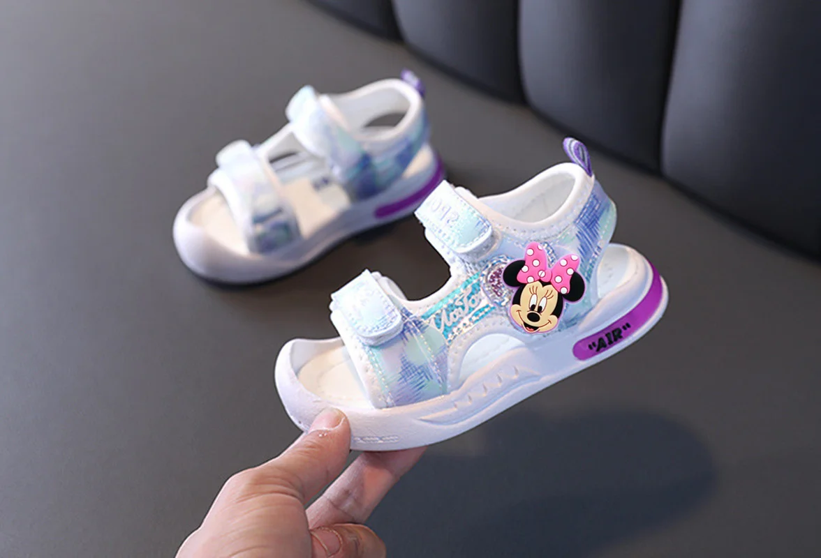 Meninas baotou sandálias mickey mouse nova moda princesa sola macia dos desenhos animados crianças sapatos de praia disney bebê da criança sapatos