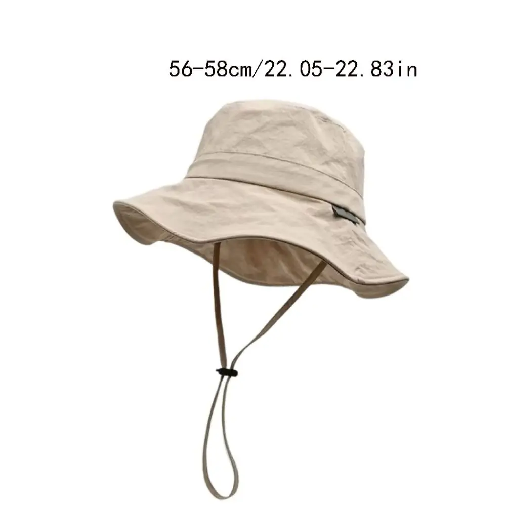 Chapéu de pescador com cordão, proteção uv, cor sólida, japonês, secagem rápida, à prova d'água, aba larga, chapéu de sol, pesca