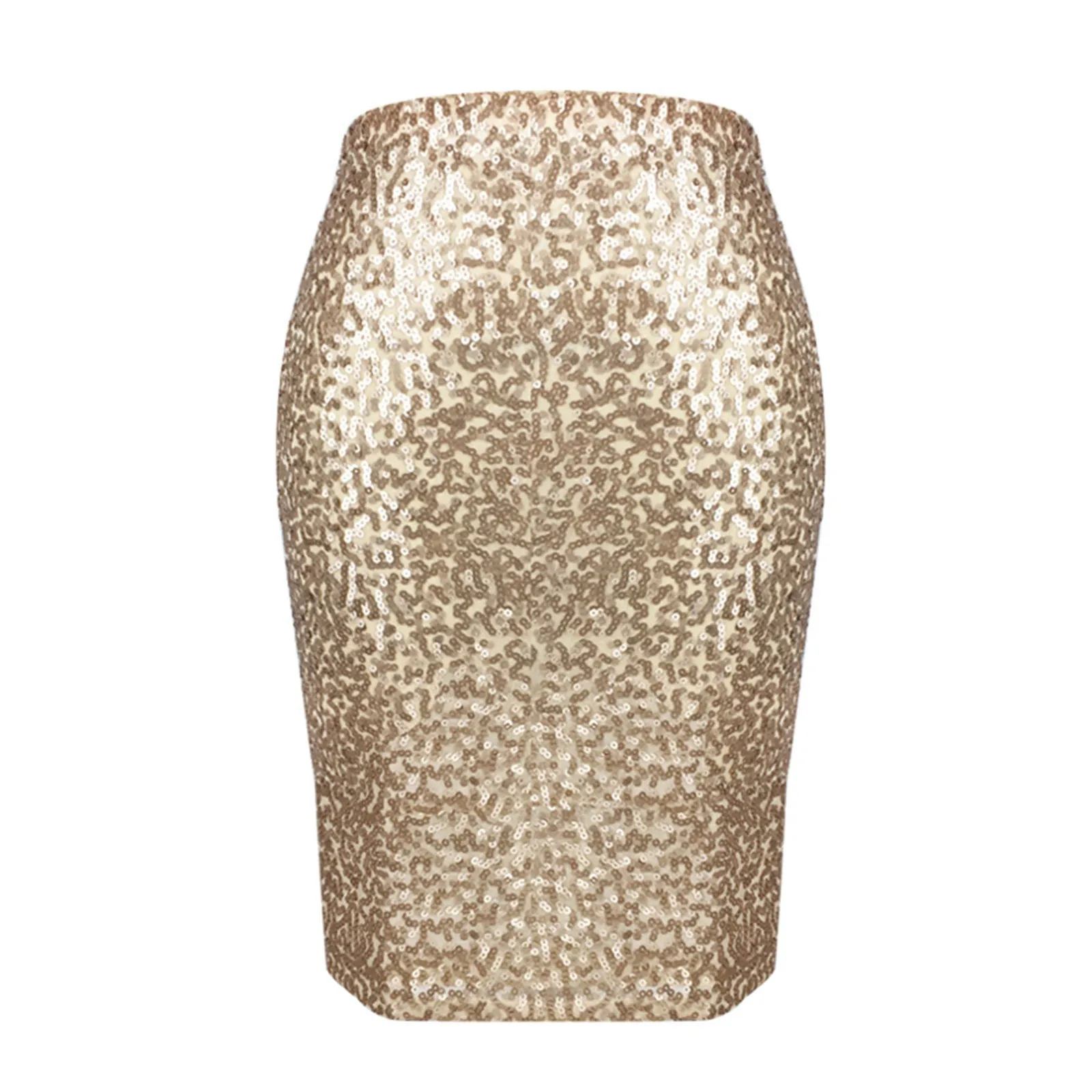 Sexy Shiny Sequin Skirt Women High Waist Glitter Gold Silver Stretchy Pencil Skirts Ladies Knee Length Casual Half Body Skirt