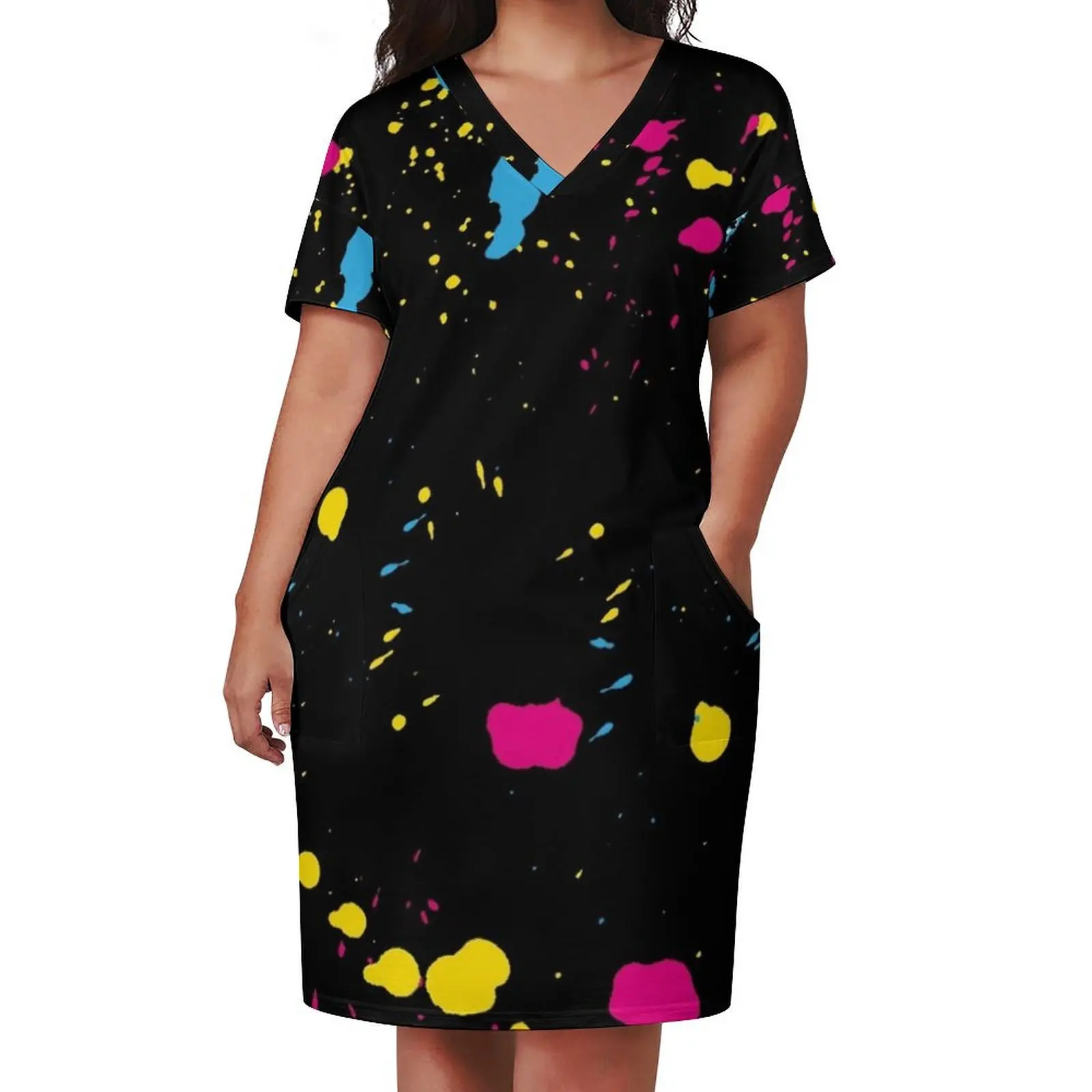 Love the 80s Paint Splash Loose Pocket Dress beach outfits for women chic and elegant woman dress