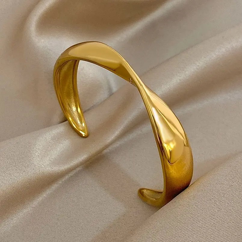 

Minimalist Gold Color Stainless Steel Cuff Bracelet Women 2026 Fashion Smooth Irregular Open Bangle Waterproof Jewelry Gift