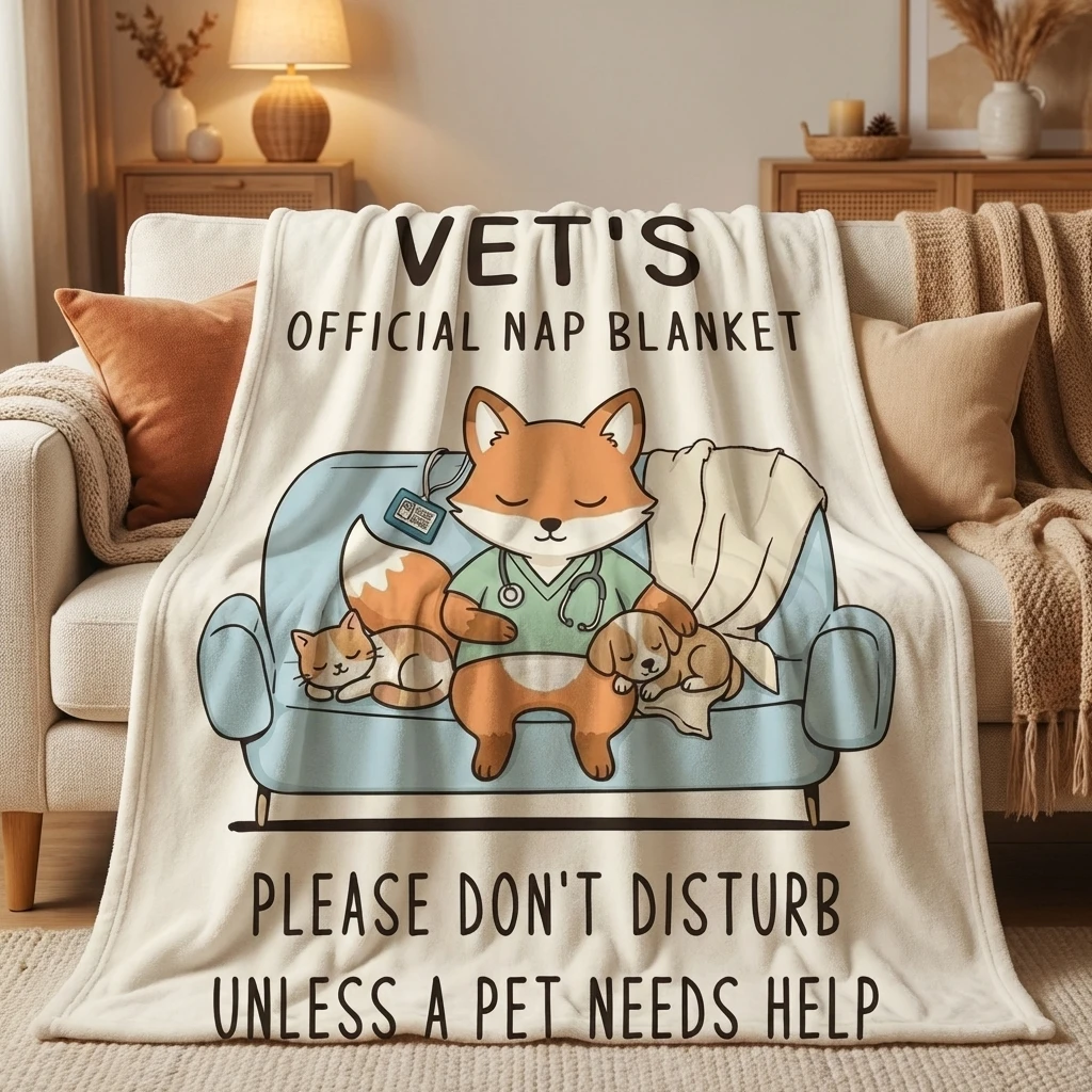 

Cute Fox Veterinarian Print Flannel Throw Blanket Funny Vet Nap Blanket for Pet Lovers & Vet Techs Cozy All-Season