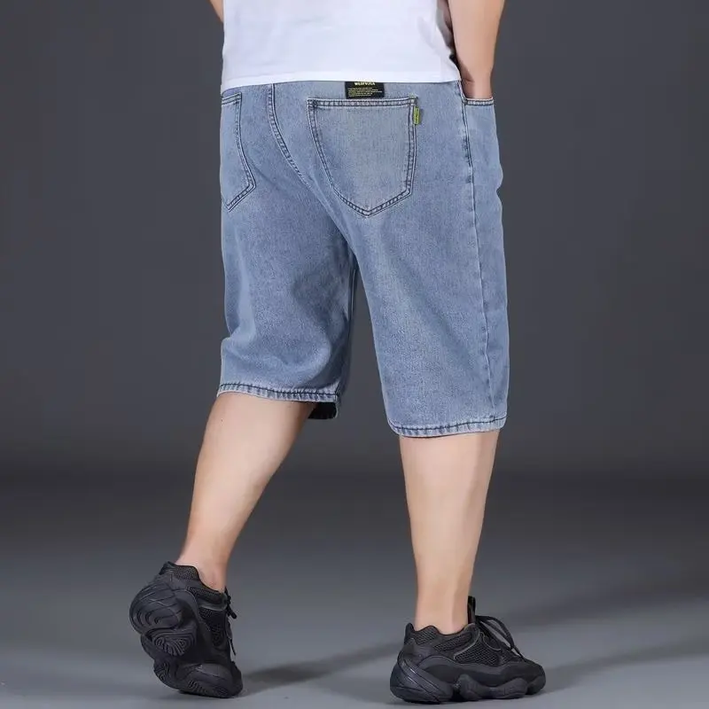 Summer Plus-size Denim Shorts, Men's Loose Trendy Five-point Pants, Men's Plus-size High-waisted Mid-length Pants