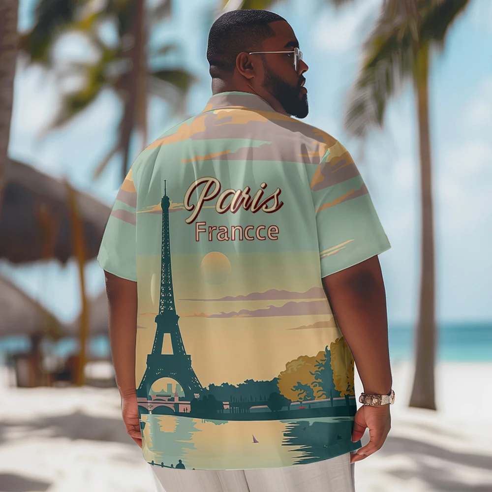 The Seine River in Paris Printed New Hawaiian Shirt Men Casual Short Sleeve Tops Plus Size Summer Shirts