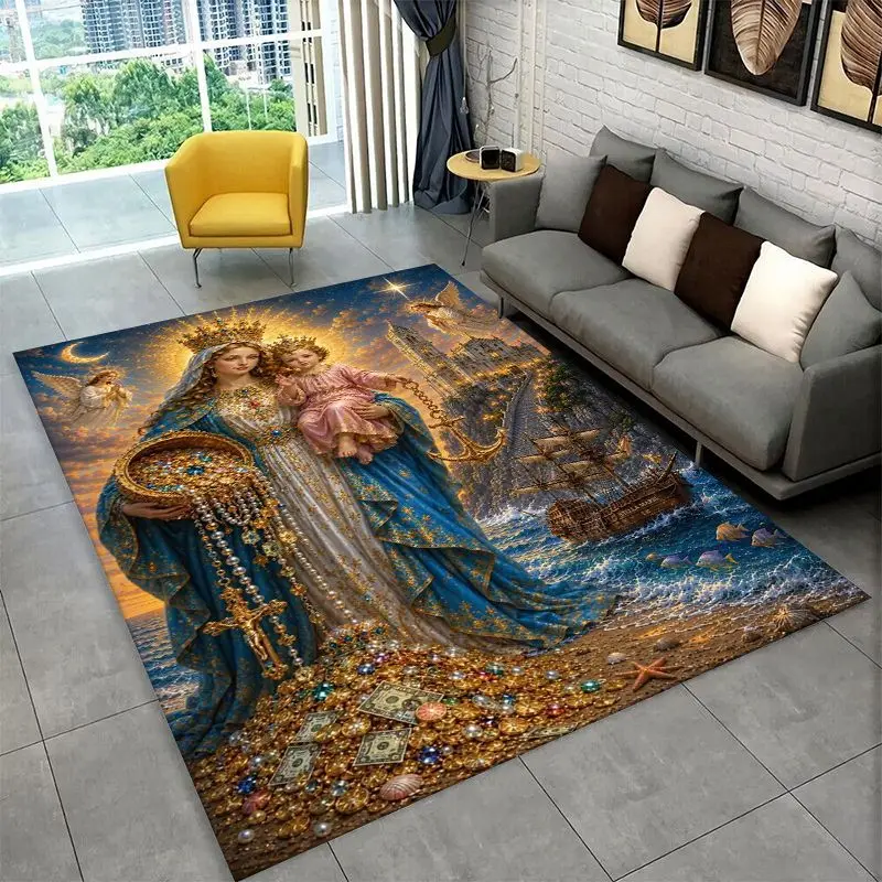 Virgin Mary Christian Faith Large Area Rug Non-slip Durable Carpet for Bedroom Living Room Sofa Doormat Home Decor Floor Mat