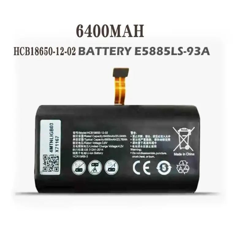 

HCB18650-12-02 Battery for Huawei E5885Ls-93a WiFi 2 Pro New Li-Ion Rechargeable Accumulator Pack Replacement 3.6V 6400mAh