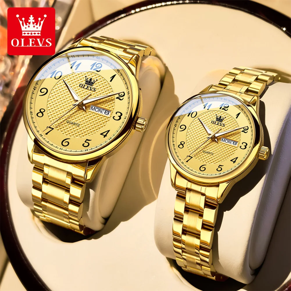 OLEVS 5667 Couple Watches Imported Movement Quartz Watches Waterproof Luminous Week Date Wristwatch For Couple Watch Gifts Reloj