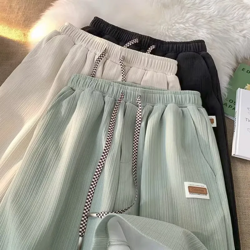 

Men's Summer Ice Silk Thin Five-Quarter Loose Baskeall orts Qui Dry Casual Sports Pants Straight Leg Fit Youth Active S...