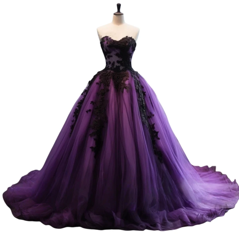 purple and black wedding dress Unique Ball Gown OCTOBER Size 6 / Purple/Black and floor Black and Purple Gothic Wedding