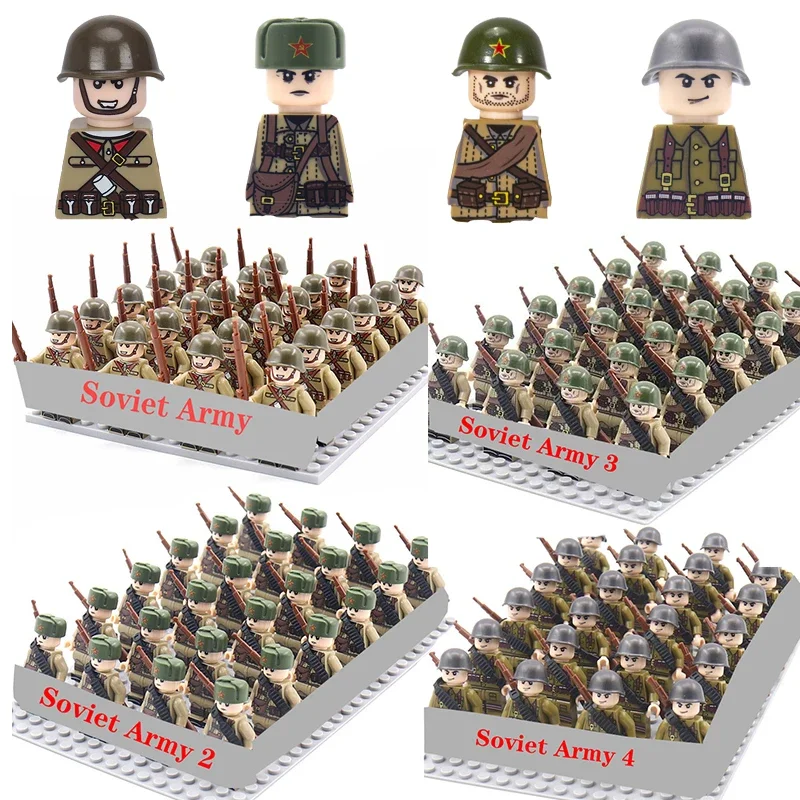 

WW2 Soviet Union Army Soldiers Figures Building Blocks Military Airborne Division Weapons Guns Parts Mini Bricks Toys