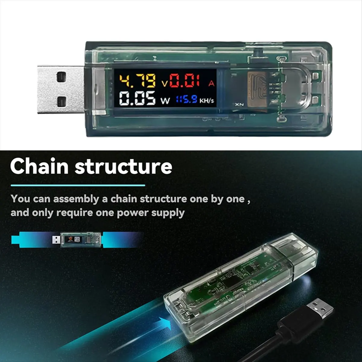 A46U  Miner 117KH/S USB Chain Crypto Miner with Adapter BTC Solo Lottery Miner Ammeter USB-A Series Form Chain