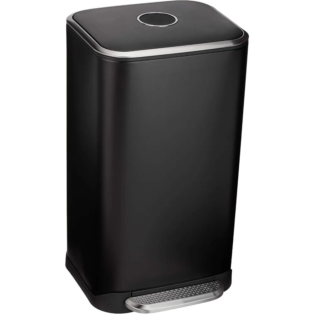 

32L Soft-Close Metal Trash Can with Foot Pedal, Black - Quiet and Durable for Kitchen or Bathroom