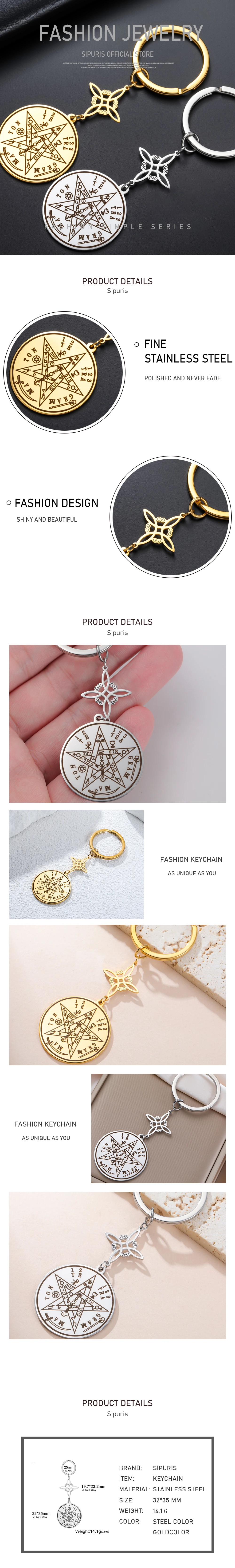 Sipuris Hexenknoten Pentagramm Tetragrammaton Anhänger Schlüsselanhänger Edelstahl Doppelter Schutz Schmuck Hochzeitsgeschenke Großhandel – Detail 5