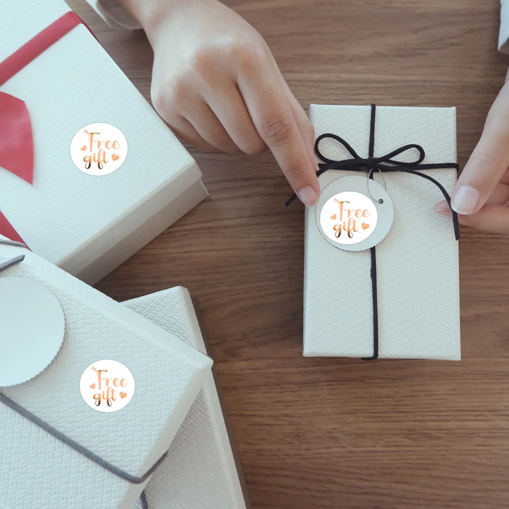 50-500pcs Rose Gold Foil 'Free gjft' Stickers for Small Business Gift Seal Shipping Labels Envelope Decoration