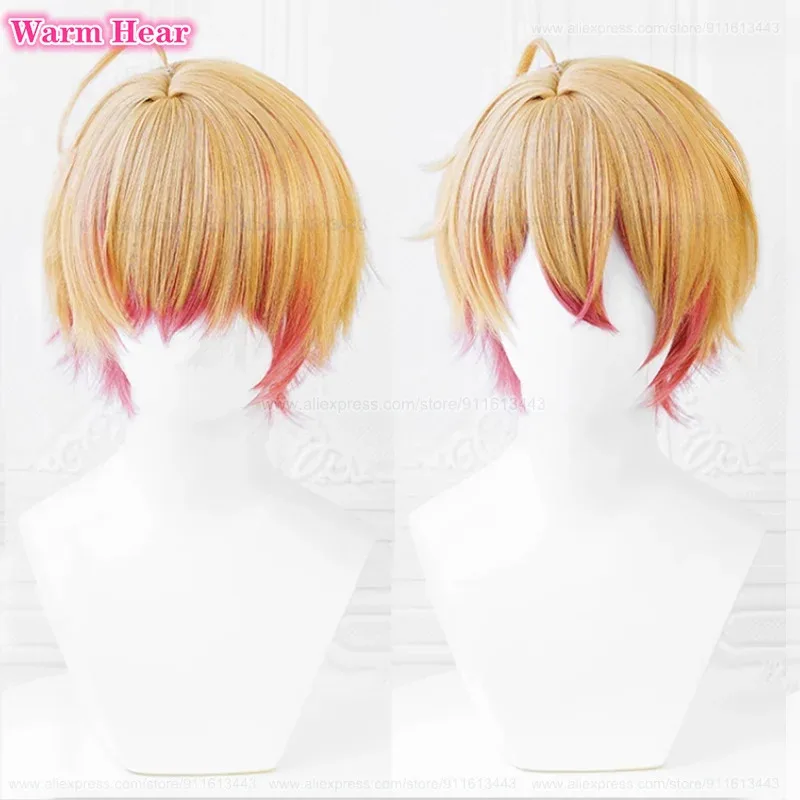 In Stock Hoshino Akuamarin Synthetic Anime 32cm Short Orange Gradient Pink Cosplay Heat Resistant Wigs + A Wig Cap