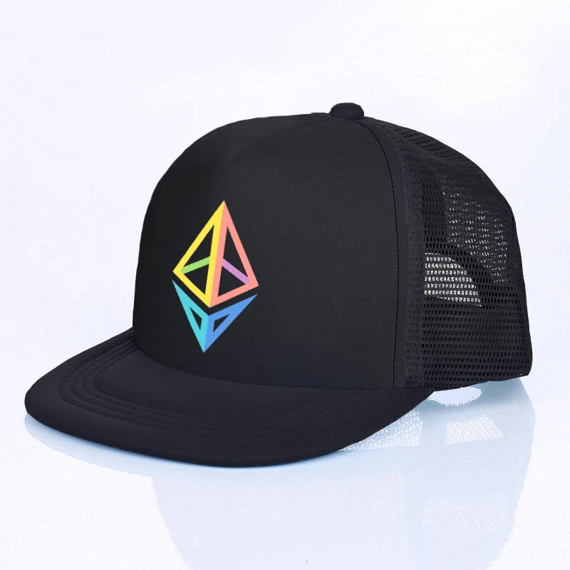 Ethereum Rainbow Logo Adjustable Mesh Back Snapback Cap ETH Cryptocurrency Baseball Hat Holding Bitcoin Astronaut Bill Hat YF167