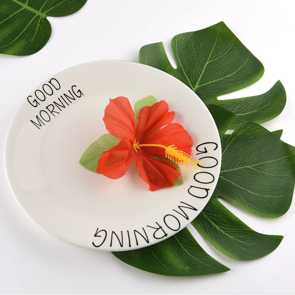 

32pcs Artificial Hibiscus Tropical Leaves Green Monstera For Home Office Cafe Decor No Water Needed Fake Plants Indoor