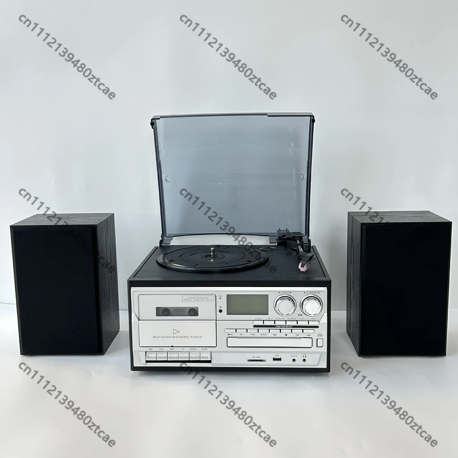 Retro Audio Combo, Vinyl Record Player CD Tape Player FM AM Radio Desktop Bluetooth Speaker