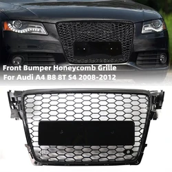 Front Bumper Honeycomb Mesh Grille For Audi A4 B8 8T S4 2008-2012 Upgrade RS4 Style Front Bumper Grille Glossy Black Grill Cover