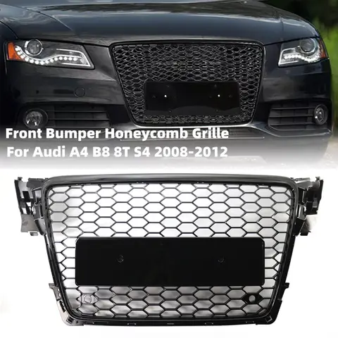 아우디 A4 B8 8T S4 2008-2012 업그레이드 RS4 스타일 앞 범퍼 그릴 광택 블랙 그릴 커버 용 앞 범퍼 벌집 메쉬 그릴