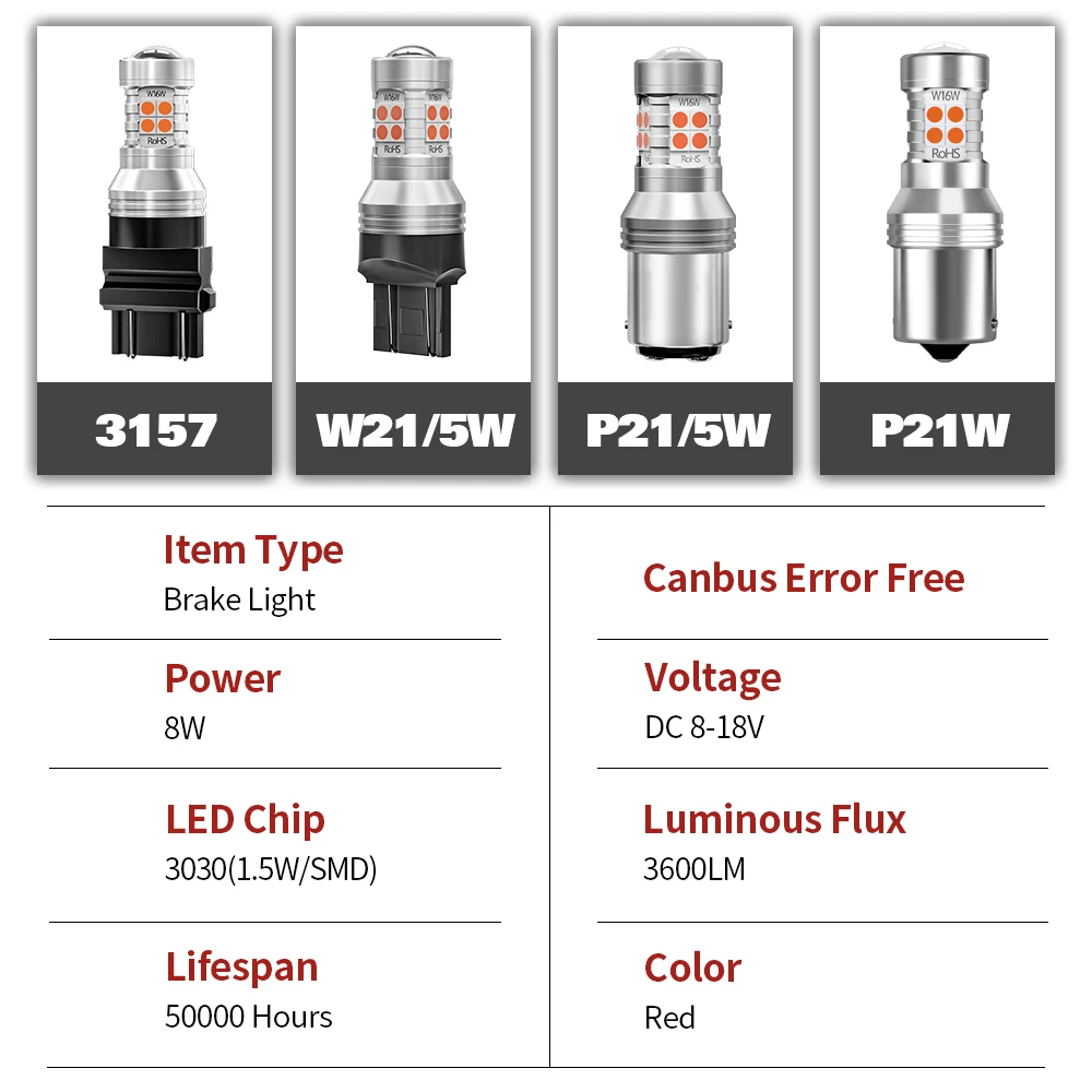 2x LED Accessories Brake Light Bulb Lamp For Mazda 2 DE DH DL DJ DY 2003-2018 2007 2008 2009 2010 2011 2012 2013 2014 2015 2016