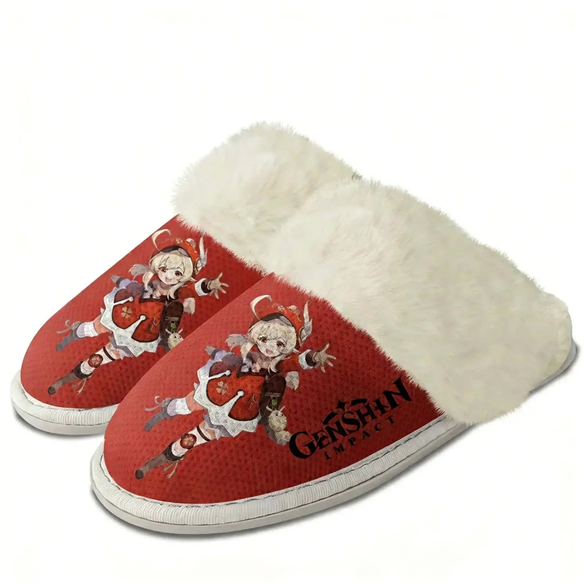 Genshin Klee Warm Shoes Man Women Home Plush Comfortable Slipper Cotton Bedroom Tailor-Made Thermal Light Slippers