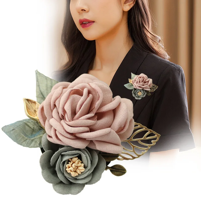 

Корейская тканевая брошь с цветком, элегантная заколка для волос двойного назначения с цветком на груди, аксессуар для украшения свитера ручной работы женщинами