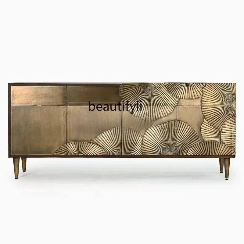 

New style NN French solid wood porch cabinet, living room retro gold old carved dining side cabinet, TV cabinet