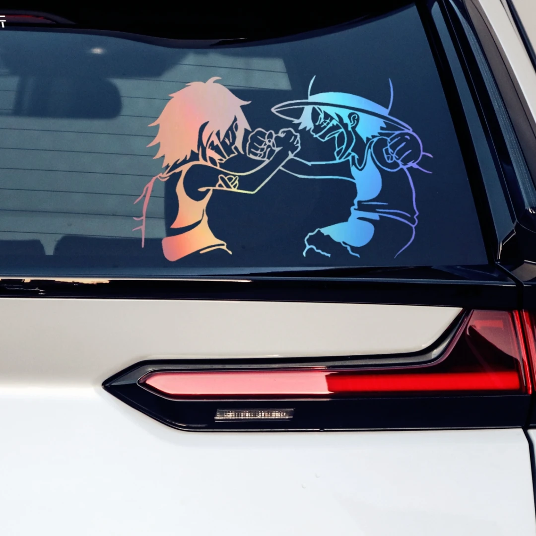Car Stickers Luffy Ace Partner One Piece Anime Reflective Decals For Door Window Trunk Motorcycles Auto Tuning Styling