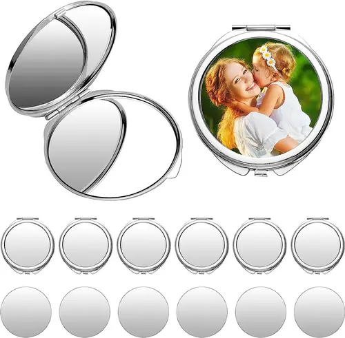 Imagen 1 del producto Envío Gratis, 20 unids/lote, espacios en blanco para sublimación, espejo compacto de bolsillo de Metal, espejo de maquillaje de viaje para mujeres y hombres, uso en viajes en casa