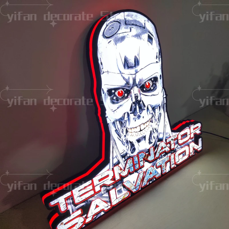 

Custom Cyborg Skull Action Movie Salvation Logo LED Nightlight 3D Print Desktop Lightbox Wall Decor Best Gift for Kids Signs RGB