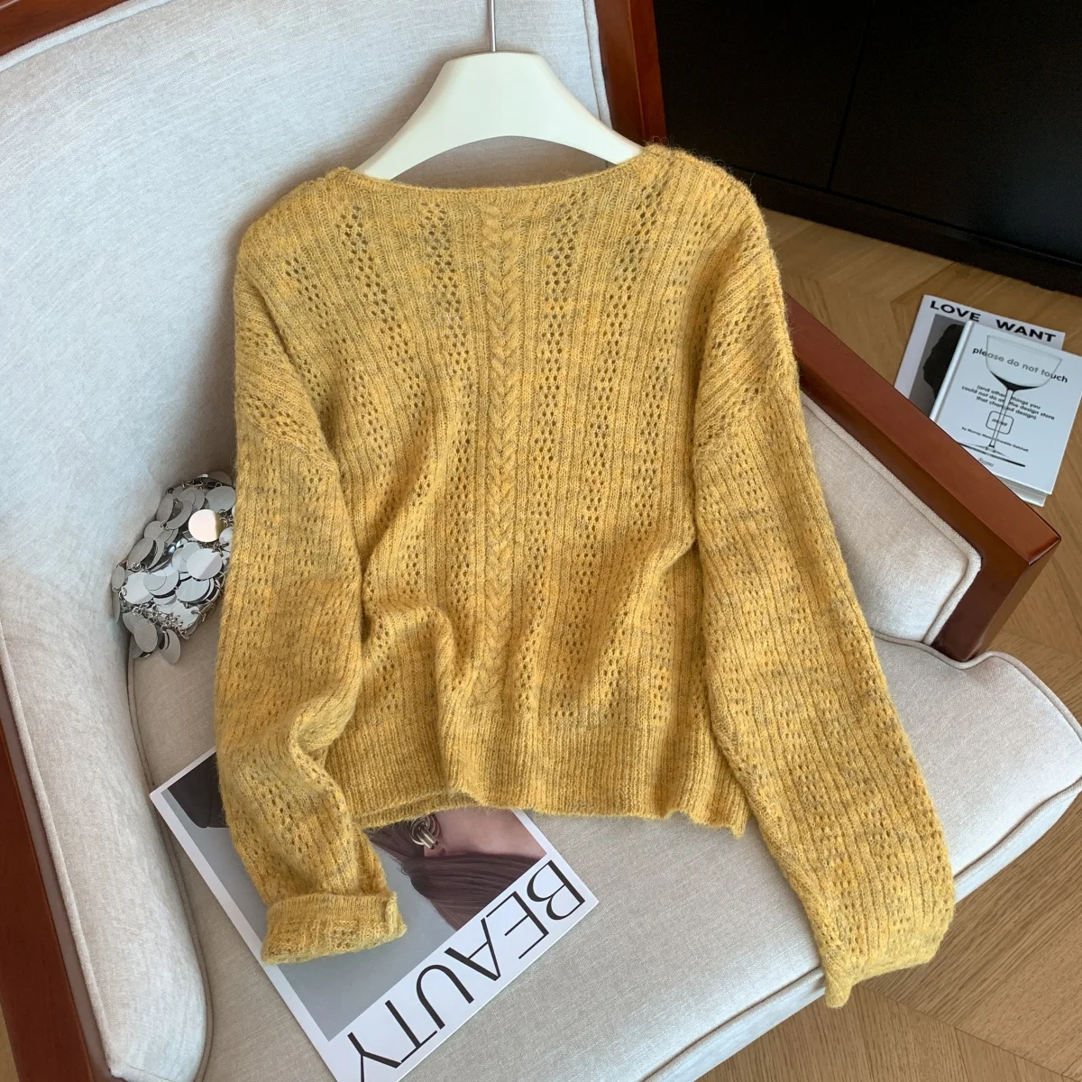 レディース イエロー プルオーバー セーター ベスト付き ヴィンテージ Y2K ジャンパー ニット Vネック 長袖 カシミヤ セーター 秋 2000年代風 服 2025