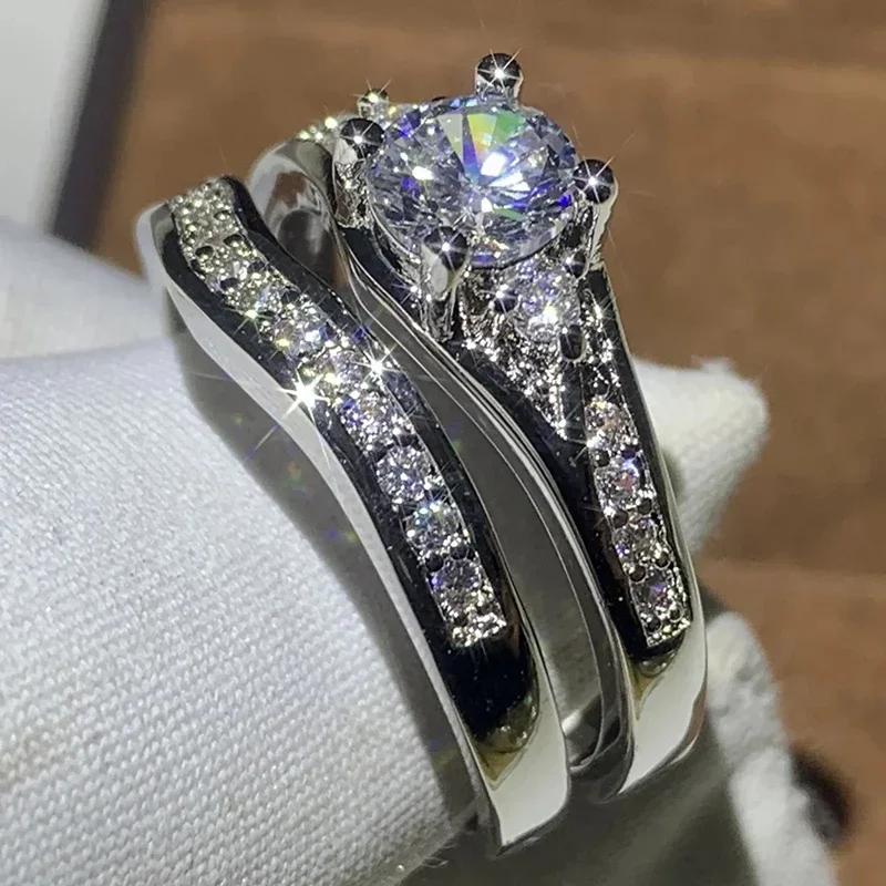 2Pcs Set Luxury Women Rings, Engagement Accessories