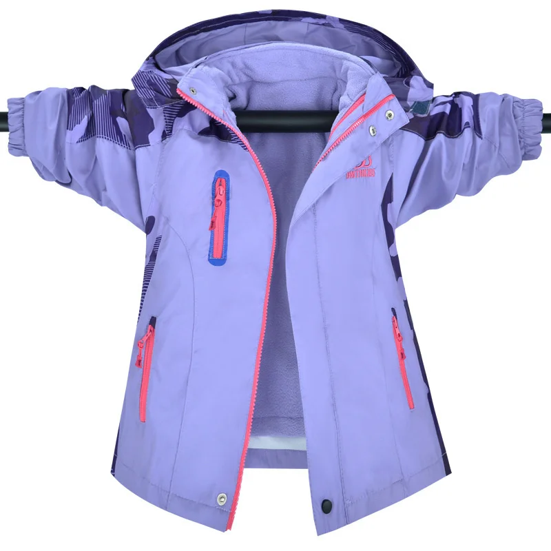 children ittle girls clothing autumn detachable outdoor windproof jacket coat winter thicken plush hooded clothes windbreaker