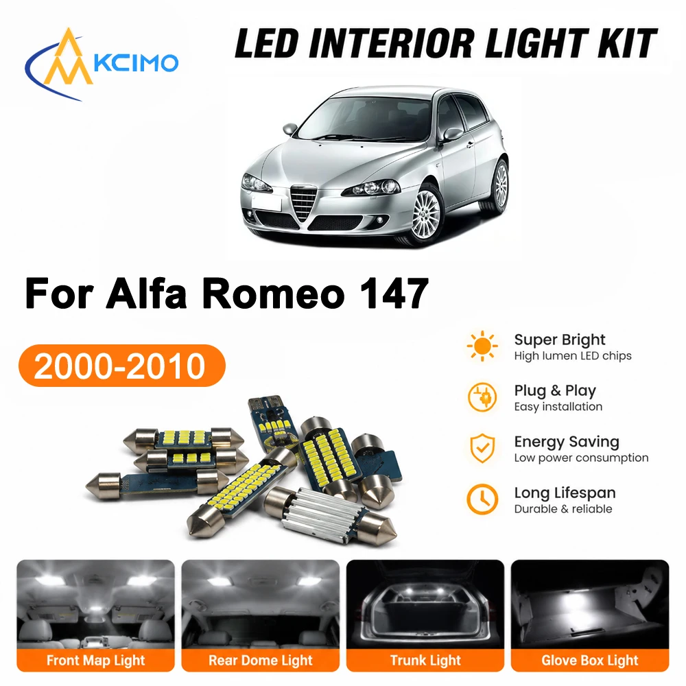 Plug and Play Interior LED Lighting For Alfa Romeo 147 2000-2010 Super Bright Map Dome Lamp Auto Accessories Direct Fit