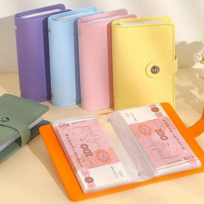 Large Capacity Banknote Storage Book Simple Solid Color Style PU Material Cash Coin Savings Book Bill Storage Organizer Book