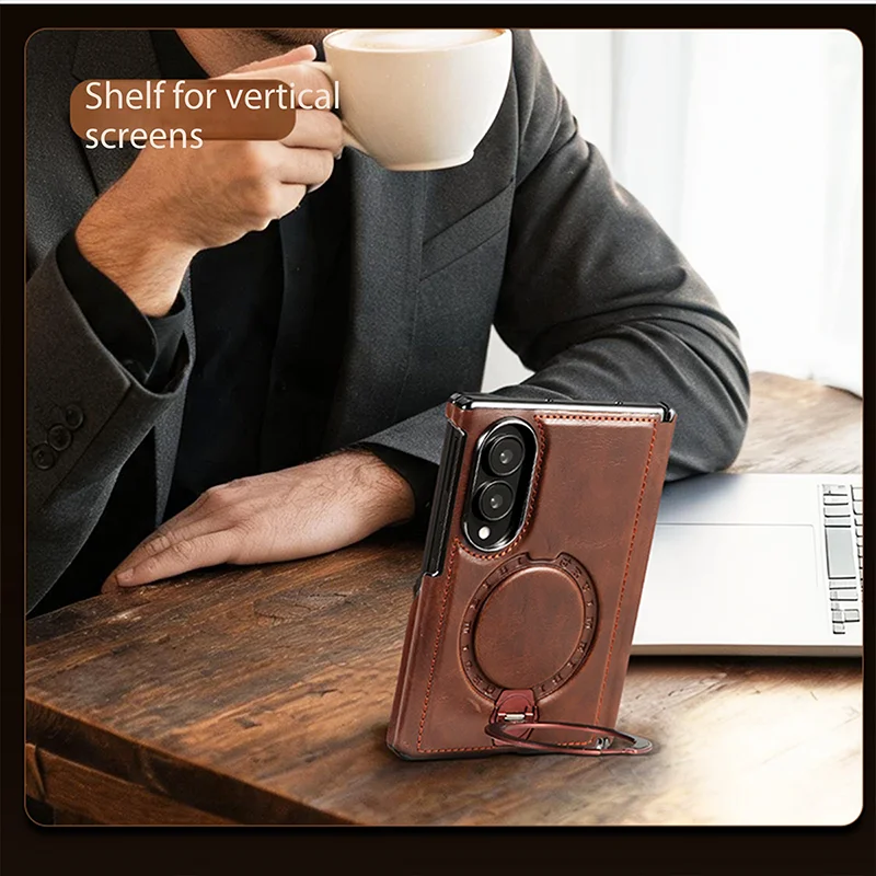 Luxury Leather Small Folding Screen Phone Case,For Samsung Galaxy Z Fold 8 Protective Case, With 360 ° Rotating Magnetic Bracket