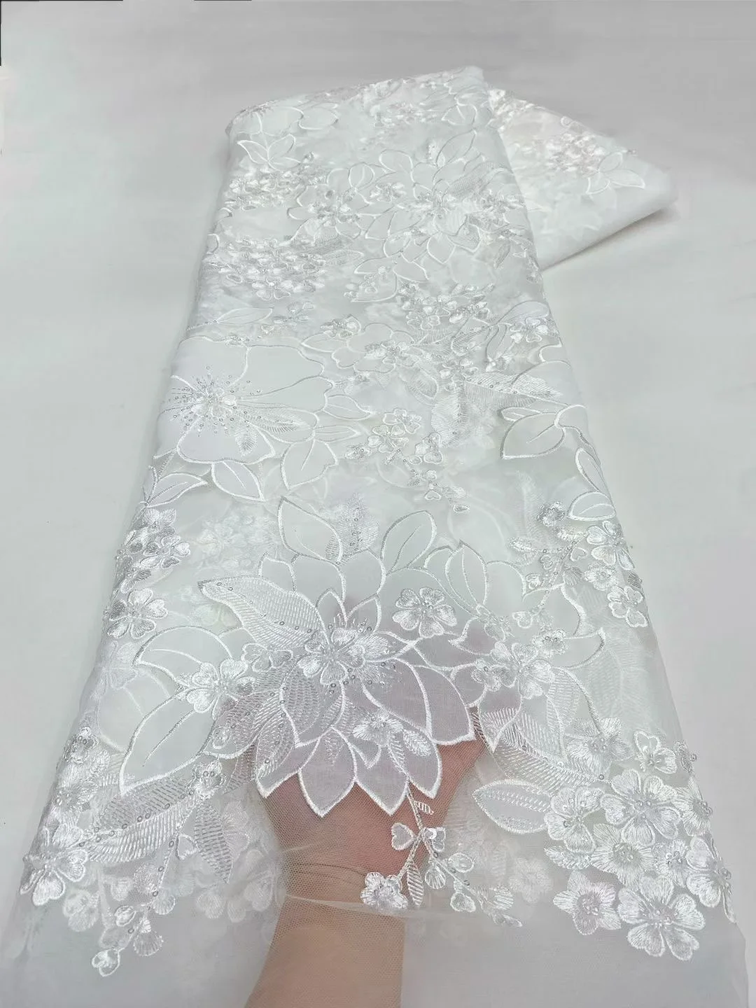 

2026 белая африканская кружевная ткань с бисером, высокое качество, французский нигерийский тюль с блестками, кружевная ткань для женщин, праздничное платье, шитье