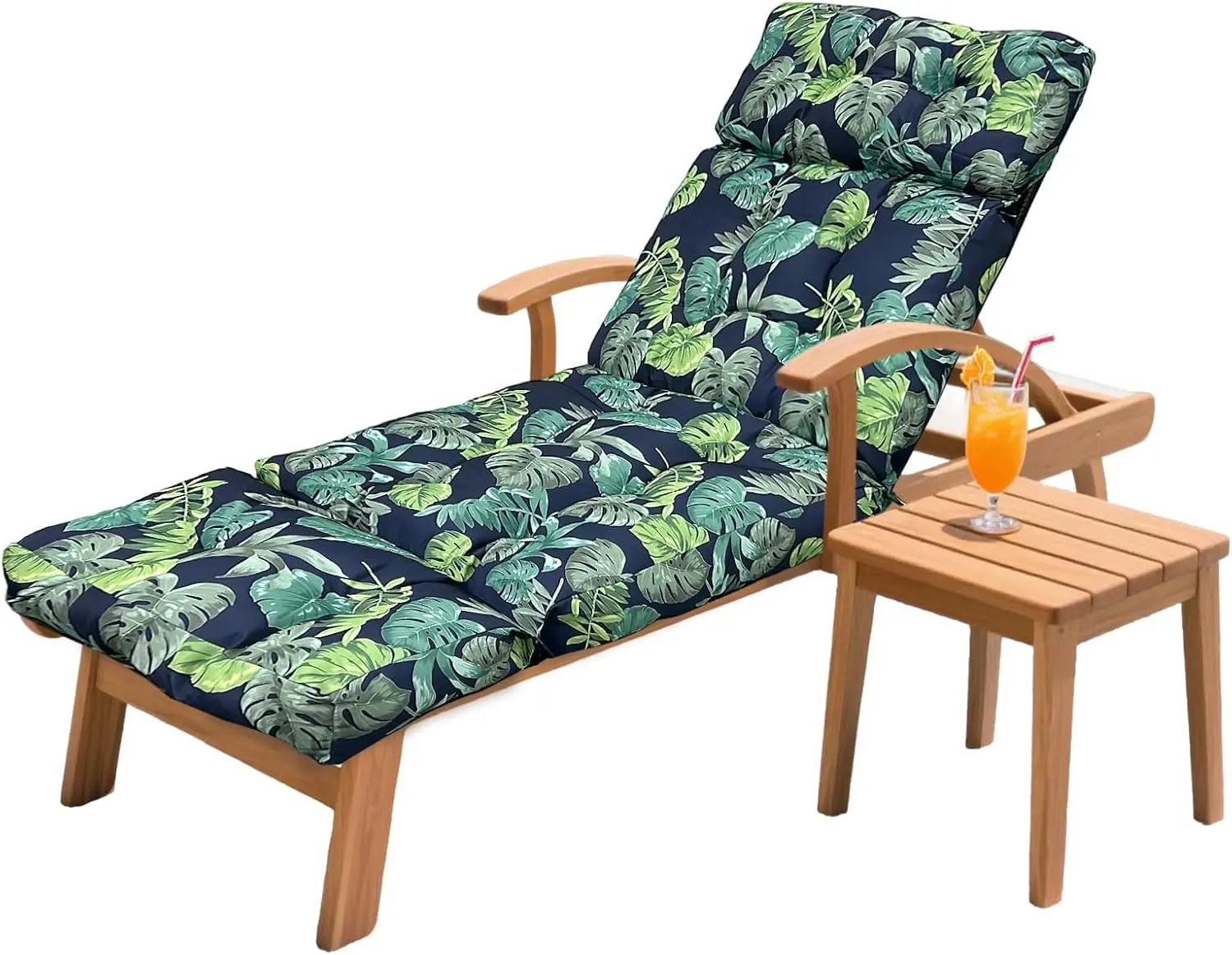 Waterproof Patio Chaise Lounge Cushion 75x23.6x4.7in, Thickened Pool Cushion with Ties, Floral Navy
