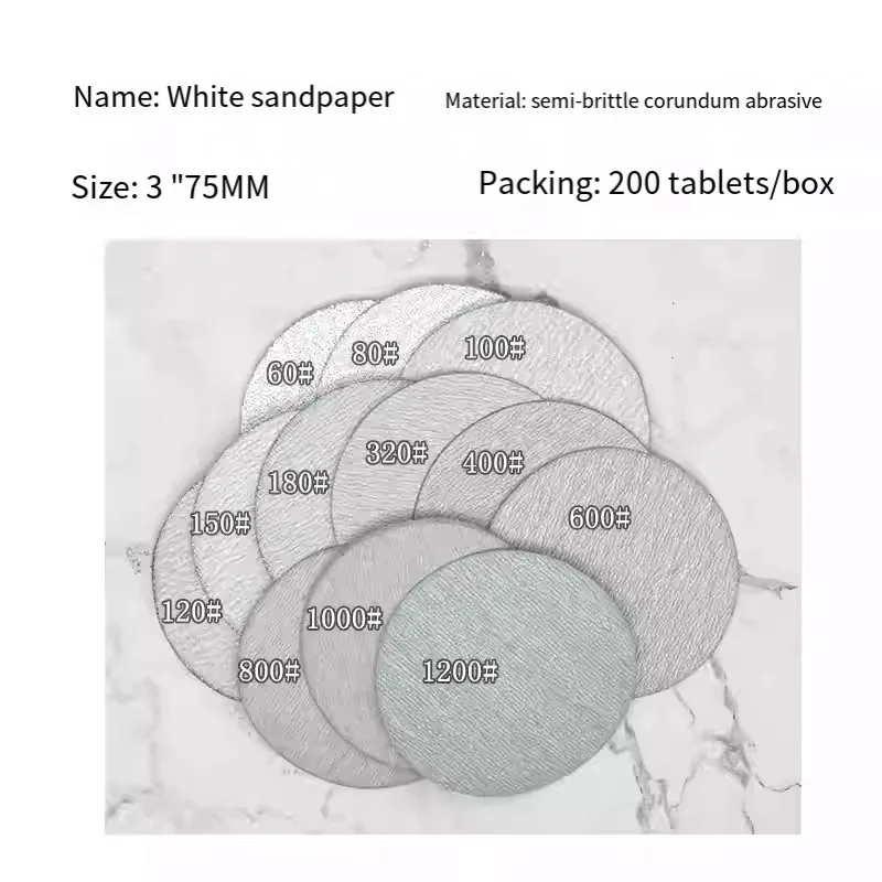 

30~80PCS 3Inch 75mm Sanding Discs Hook & Loop White Dry Grinding Sandpaper 60 80 100 120 to 1200 Grit for Polishing Grinding