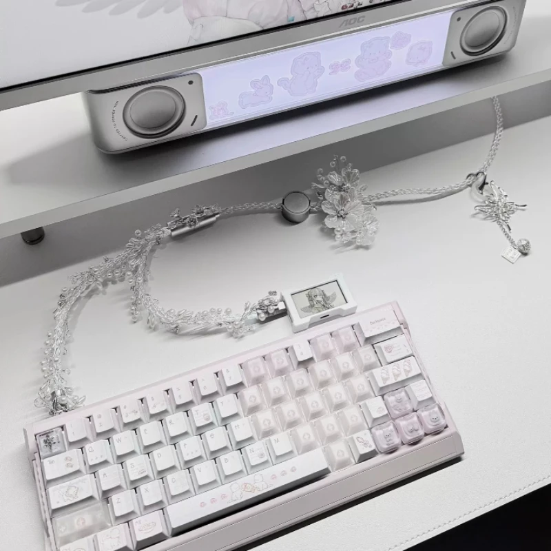 Flower Handmade Keyboard Cable One Drag Two USB To Type-C Coiled Cable 8K Luminous Braided Wire for Gaming Mechanical Keyboard