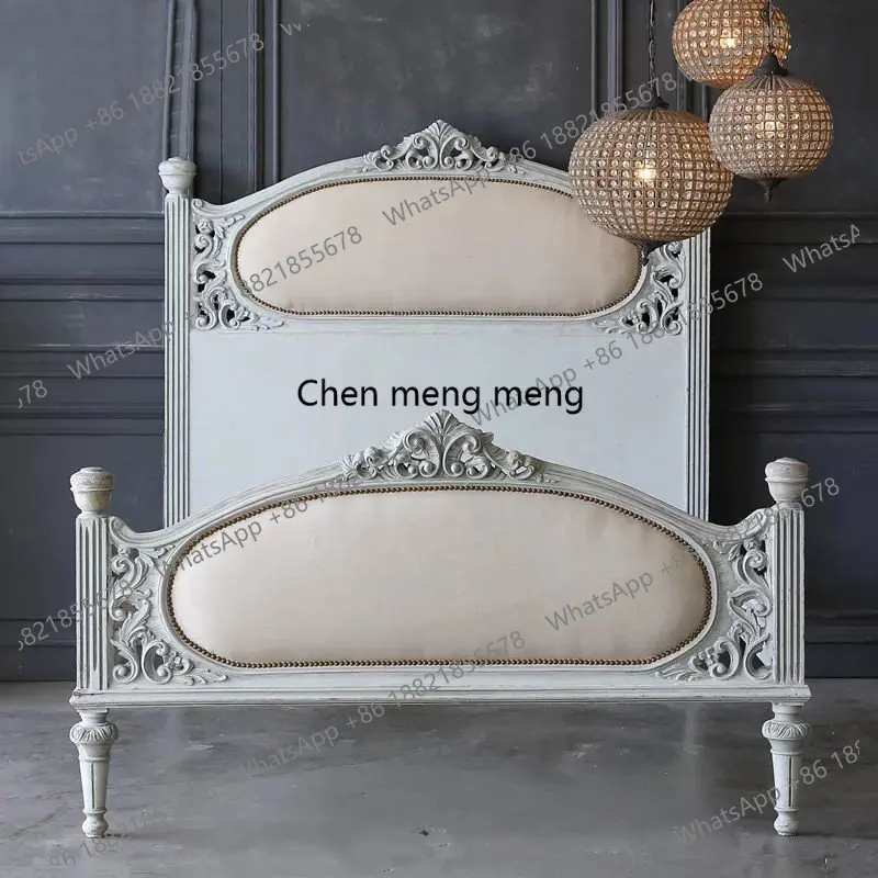 

American carved retro master bedroom double bed European French luxury solid wood, furniture