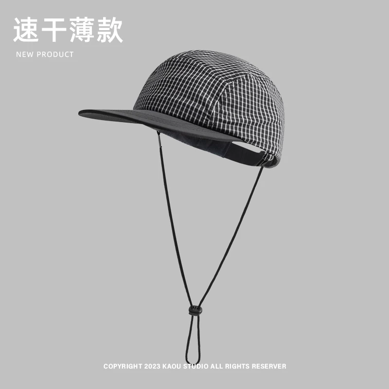 

Vintage Niche Plaid Splicing Flat-brimmed Baseball Caps Women Summer Thin Breathable Sunscreen Versatile Quick-drying Men's Hat